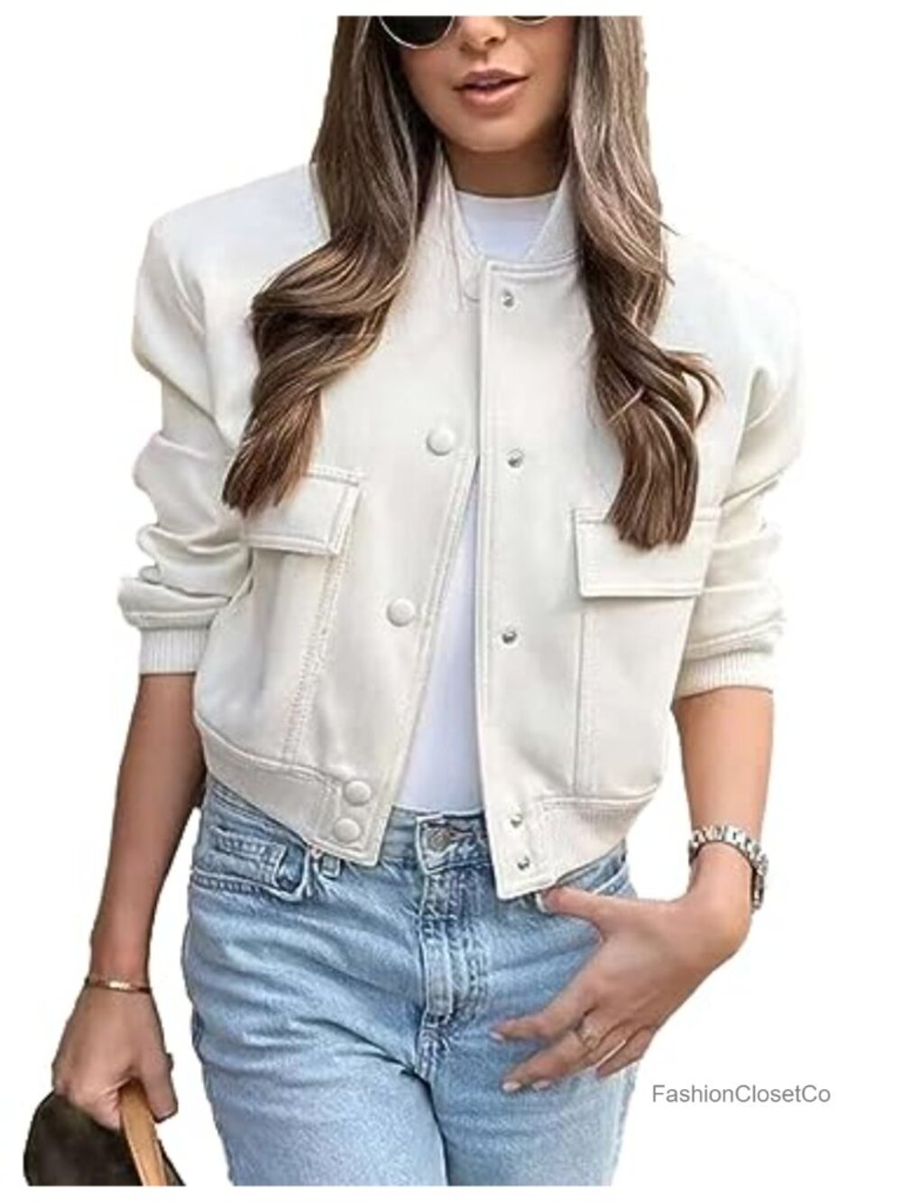 Women's Cropped Bomber Jacket Button Down Varsity Shacket